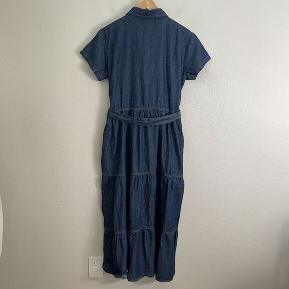 NEW J Gee Womens Small Denim Button Up Tiered Midi Dress Pockets & Belted Waist - Picture 12 of 12